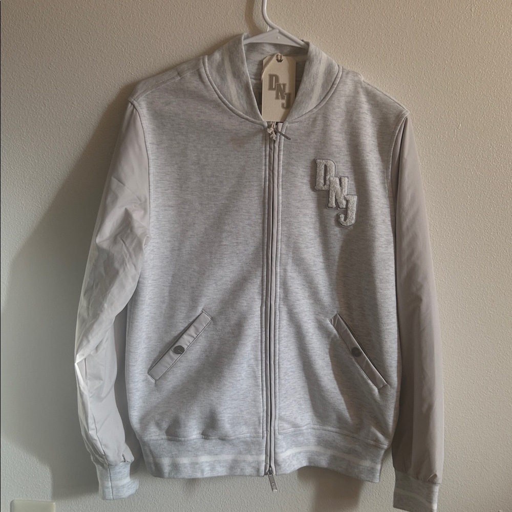 NWT Dan John Italia DNJ Light Gray Full Zip Bomber Varsity Snap Pkts.Jacket..M